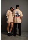 Sırt Baskılı Oversize T-shirt - Bej
