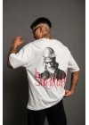 Sırt Baskılı Oversize T-Shirt - Beyaz