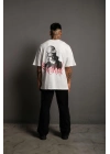 Sırt Baskılı Oversize T-Shirt - Beyaz
