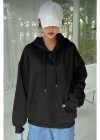 Uzun Kol Kapşonlu Basic Sweatshirt hoodie - Siyah