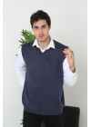 V Yaka Kolsuz Süveter Triko Kazak yumuşak dokulu Pamuklu ince Dokuma Rahat Regular kalıp - Lacivert