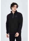 Yarım Fermuarlı Baskılı Sweat - Siyah