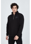 Yarım Fermuarlı Baskılı Sweat - Siyah