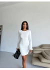 Prenses kol esnek kumaş elbise beyaz f2334