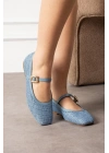 Rives Mavi Cilt Hasır Dokumalı Babet Ayakkabı