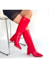 Roksa Kırmızı Cilt Topuklu Çizme