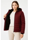 Şişme Kapüşonlu Fermuarlı Mont Su itici Kapitone Astarlı Kumaş Cepli Kışlık Rahat Kalıp - Bordo