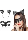 ÇOK SATAN Siyah Renk Dantel Maske Ve Dantel Kulak Taç Seti Yetişkin No 10