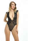 ÇOK SATAN Siyah Yarım Kol Dantel Bodysuit - 895