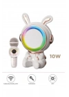 ÇOK SATAN Taşınabilir Rgb Işılı Sevimli Figürlü Mikrofonlu Karaoke Bluetooth Hoparlör Krem