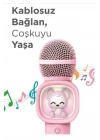 ÇOK SATAN Taşınabilir Rgb Işılı Sevimli Figürlü Mikrofonlu Karaoke Bluetooth Hoparlör Pembe