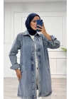 Taşlı tunik ceket kar yıkama orta mavi d2516