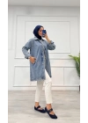 Taşlı tunik ceket kar yıkama orta mavi d2516