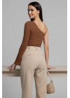 Tek Omuzlu Basic Bluz kahve T4275
