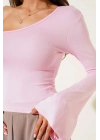 Tek Omuzlu Basic Bluz Pembe T4275