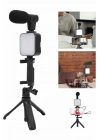 ÇOK SATAN Tripod Telefon Tutucu Kumandalı Mikrofon Led Işık Vlog Video Kayıt