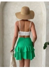 Valonlu fırfırlı etek yeşil s24681