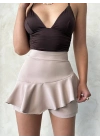 Valonlu fırfırlı şort bej s24683