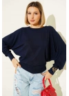 Yarasa Kol Salaş Bluz Lacivert T4273