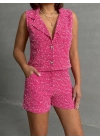 Yelekli şort takım pembe