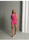 Yelekli şort takım pembe