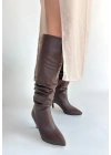 Zelya Kahverengi Cilt Topuklu Çizme