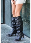 Zelya Siyah Cilt Topuklu Çizme