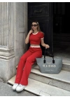 Crop pantolon biyeli takım kırmızı