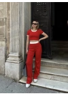 Crop pantolon biyeli takım kırmızı