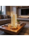 Dalgalı Silindirik Kristal Çizgili Model LED Masa ası – Gold Tabanlı, Dokunmatik, 3 Renk Işık Modlu, Şarjlı Modern Dekoratif Gece ası