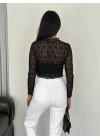 Dantel Uzun Kol Bluz- Siyah -