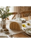 ®  Dekoratif Plastik Rattan Yarım Yuvarlak Peçetelik–Doğal Hasır Dokulu Masaüstü Peçete Standı