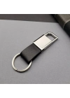 Deri Siyah Gümüş Metal Anahtarlık