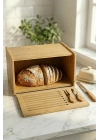 Doğal Bambu Kapaklı Ekmek Kutusu & Doğal Bambu Ekmek Dolabı (23x38x20 cm)