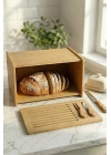 Doğal Bambu Kapaklı Ekmek Kutusu & Doğal Bambu Ekmek Dolabı (23x38x20 cm)