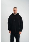 Double Oversize Kapşonlu Nakışlı SweatShirt - Siyah