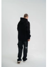 Double Oversize Kapşonlu Nakışlı SweatShirt - Siyah