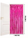 Ekstra Metalize Parlak Saçaklı Arka Fon Perde Fuşya