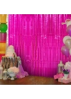 Ekstra Metalize Parlak Saçaklı Arka Fon Perde Fuşya