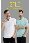 Erkek 2’li Paket Triko Yakalı Düğmesiz Açık Yaka Fitilli Kısa Kollu Regular Fit Tişört - Beyaz  Mint Yeşili