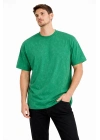 Erkek Asit Yıkama Bisiklet Yaka Kısa Kollu Oversize T-Shirt Tişört - Yeşil