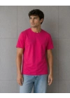 Erkek Basic Pamuklu Tişört Bisiklet Yaka Düz Renk Regular Fit T-Shirt - Fuşya