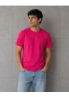 Erkek Basic Pamuklu Tişört Bisiklet Yaka Düz Renk Regular Fit T-Shirt - Fuşya