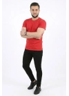 Erkek Basic Tişört Bisiklet Yaka Kısa Kol Günlük Yazlık Slim fit T-Shirt - Kırmızı