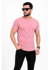 Erkek Basic Tişört Bisiklet Yaka Kısa Kol Günlük Yazlık Slim fit T-Shirt - Pembe
