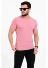 Erkek Basic Tişört Bisiklet Yaka Kısa Kol Günlük Yazlık Slim fit T-Shirt - Pembe