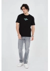Erkek Baskılı T-Shirt Kısa Kol Bisiklet Yaka Regular Fit Rahat Kalıp Günlük Tişört - Siyah