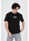 Erkek Baskılı T-Shirt Kısa Kol Bisiklet Yaka Regular Fit Rahat Kalıp Günlük Tişört - Siyah