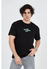 Erkek Baskılı T-Shirt Kısa Kol Bisiklet Yaka Regular Fit Rahat Kalıp Günlük Tişört - Siyah