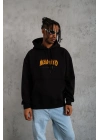 Erkek Baskılı Kapüşonlu 3 iplik pamuklu hoodie Sweatshirt - Siyah